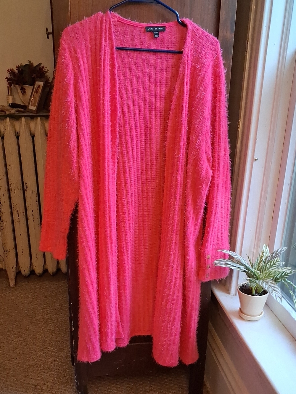 Lane Bryant Size 22/24 Hot Pink Eyelash Fuzzy Knit Open Cardigan